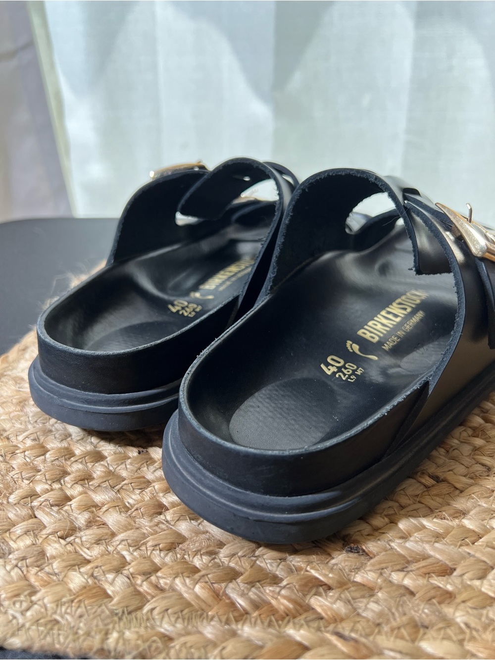Birkenstock Black Milano Sandals with Gold Buckles - Picture 11 of 13